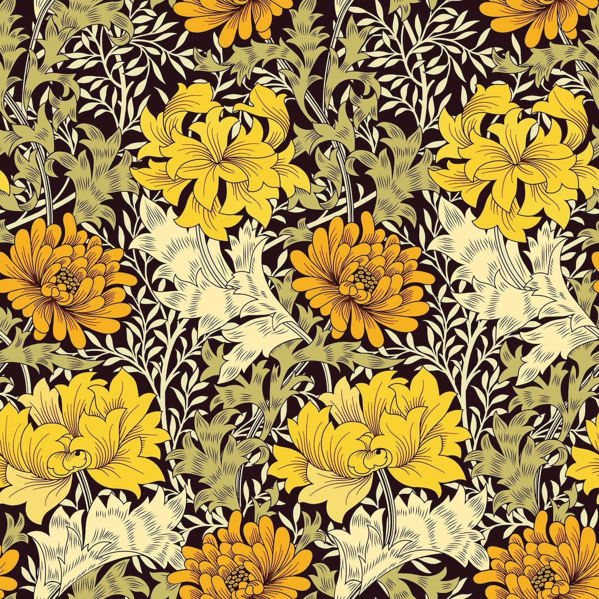 1065 - Chrysanthemum Wallpaper - Golden by Morris Collections