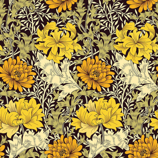 1065 - Chrysanthemum Wallpaper - Golden by Morris Collections