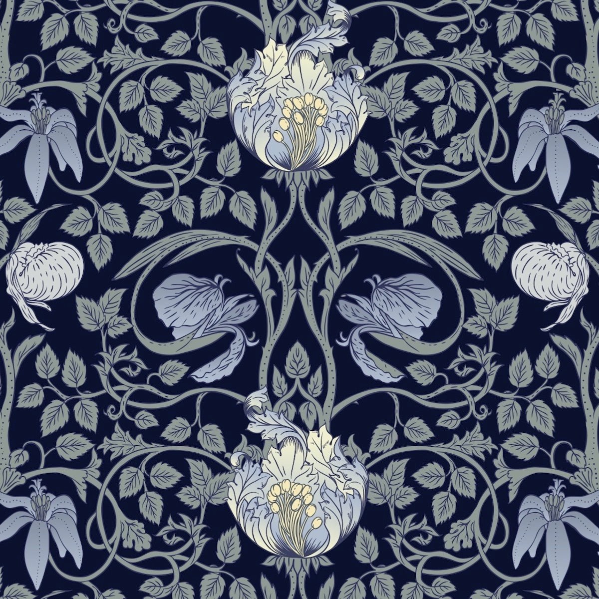 1074 - Pimpernel Flower Wallpaper - Powder Blue Cream by Morris Collections