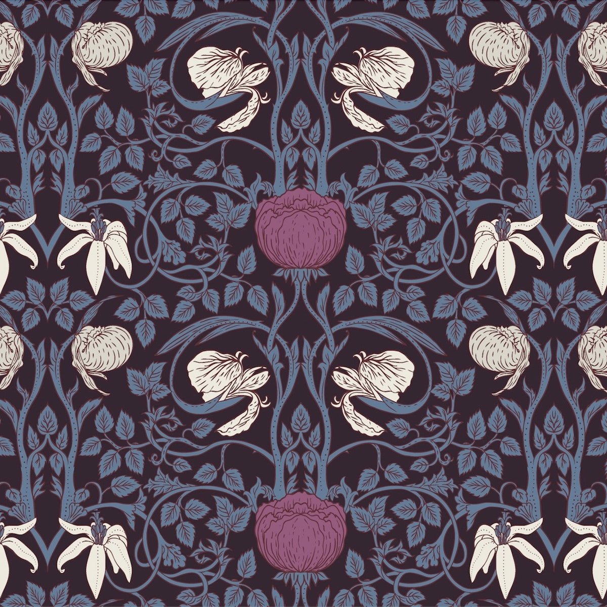 1075 - Pimpernel Flower Wallpaper - Powder Blue Mauve by Morris Collections