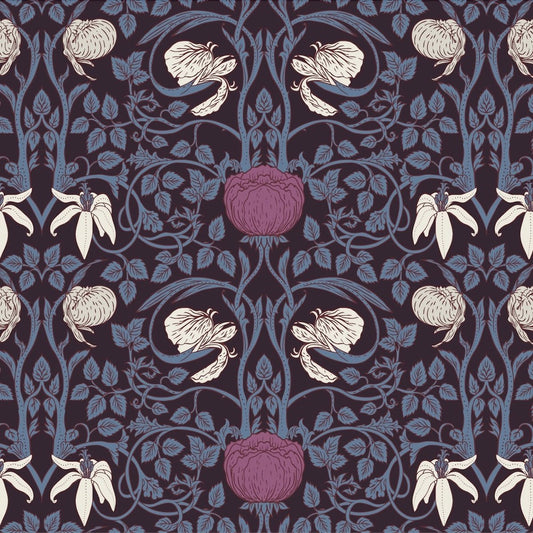 1075 - Pimpernel Flower Wallpaper - Powder Blue Mauve by Morris Collections