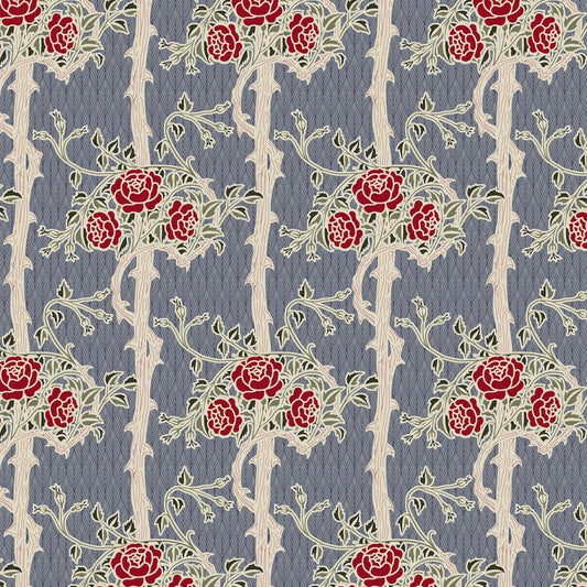 1084 - Forest Rose Wallpaper - Grey Blue Rose by Morris Collections