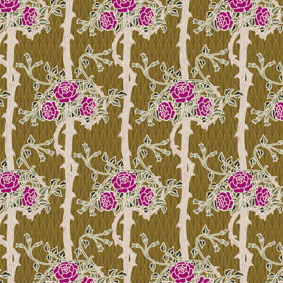 1086 - Forest Rose Wallpaper - Brown Green by Morris Collections