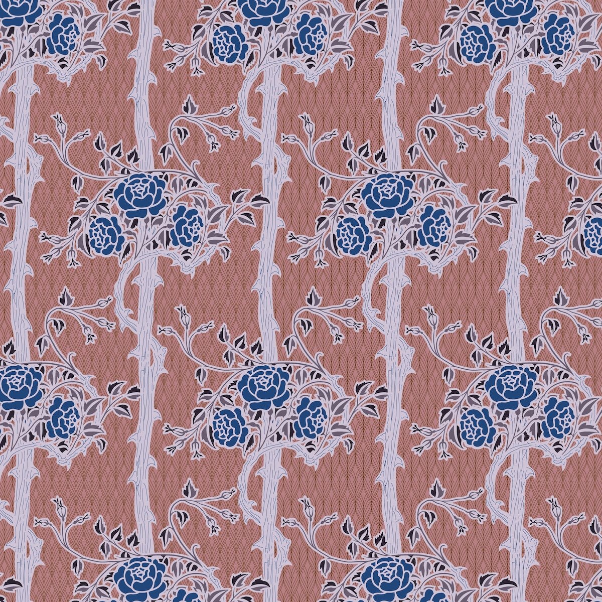 1087 - Forest Rose Wallpaper - Pink Blue by Morris Collections