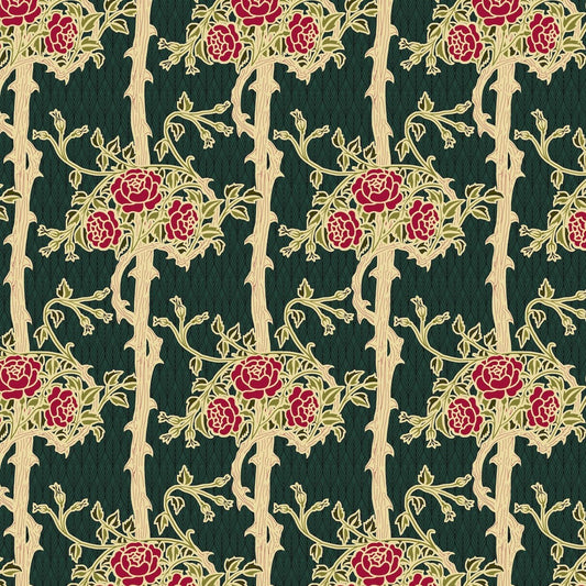 1088 - Forest Rose Wallpaper - Black Red by Morris Collections
