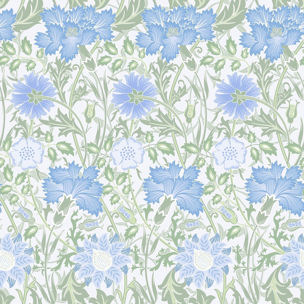 1090 - Iris & Chrysanthemum Wallpaper - Sky-Green by Morris Collections