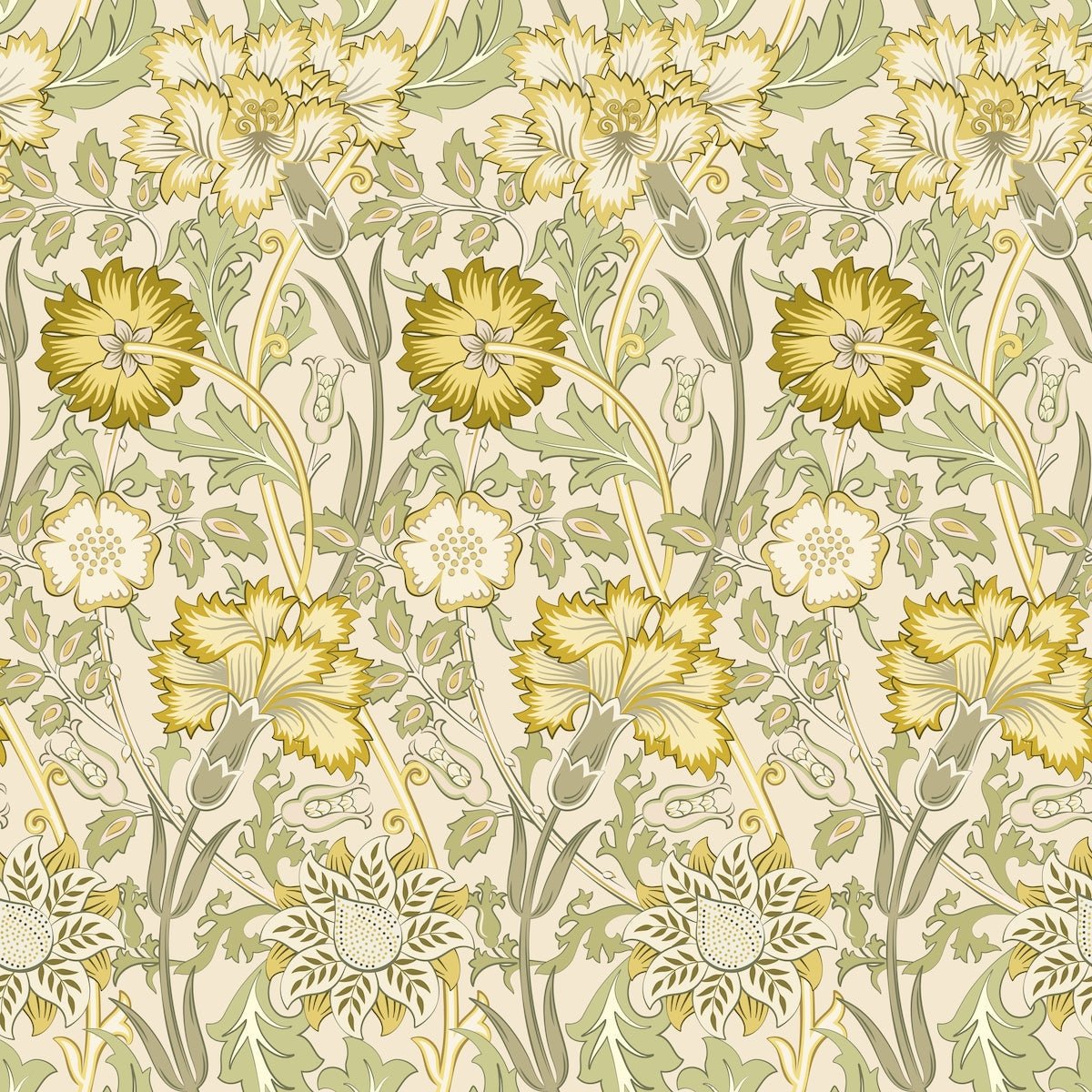 1091 - Iris & Chrysanthemum Wallpaper - Fern Green by Morris Collections