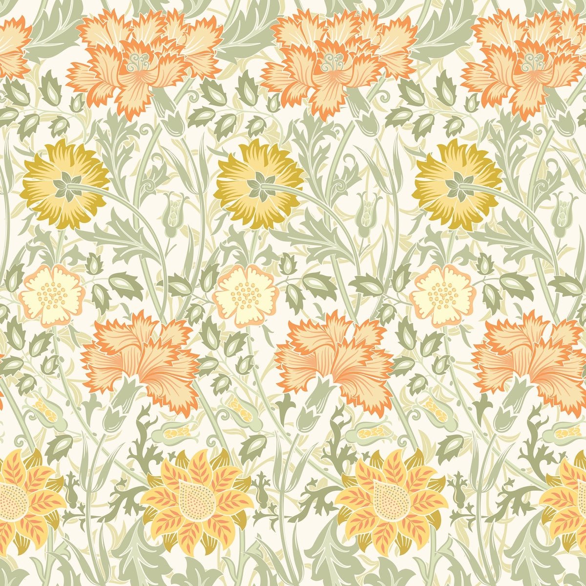 1092 - Iris & Chrysanthemum Wallpaper - Apricot Orange by Morris Collections