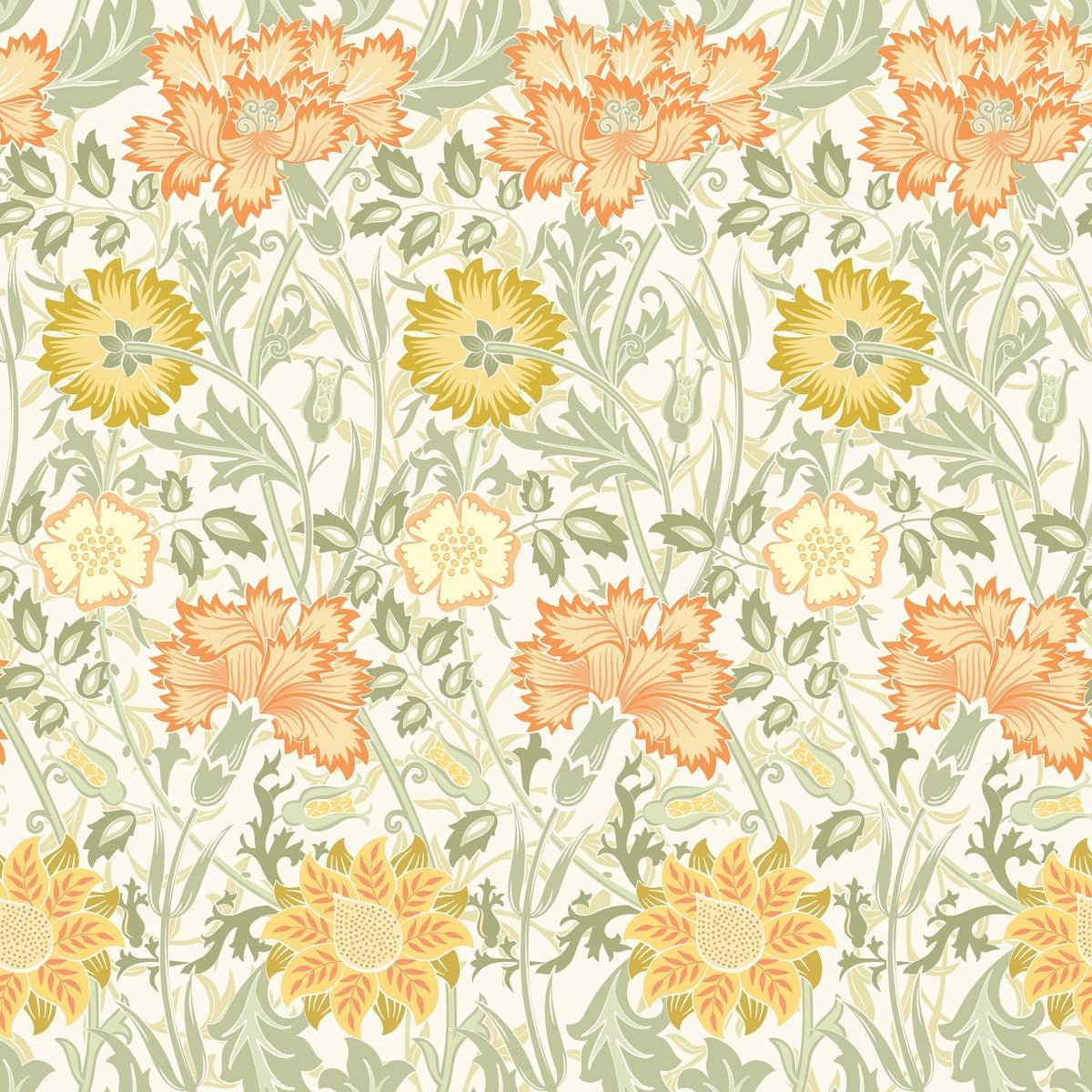 1092 - Iris & Chrysanthemum Wallpaper - Apricot Orange by Morris Collections