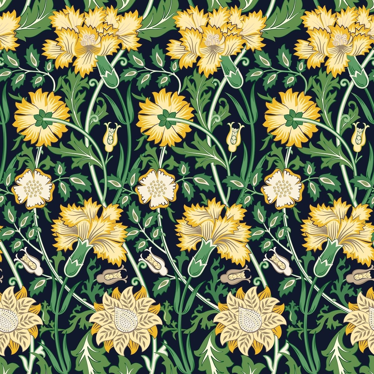 1093 - Iris & Chrysanthemum Wallpaper - Saffron Green by Morris Collections