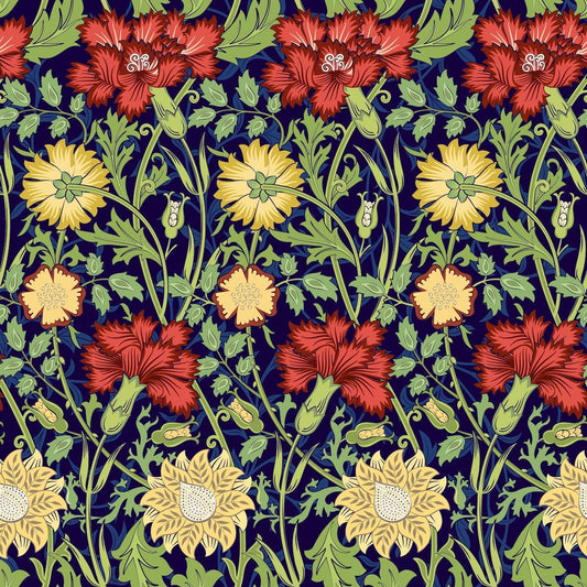 1094 - Iris & Chrysanthemum Wallpaper - Moss Blue by Morris Collections