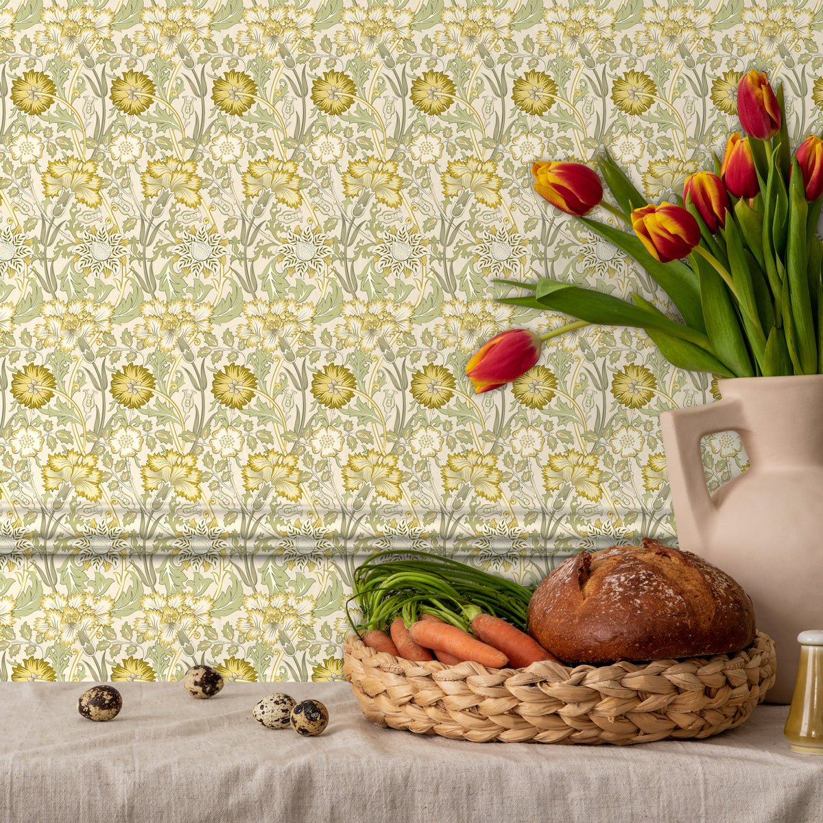 1091 - Iris & Chrysanthemum Wallpaper - Fern Green by Morris Collections