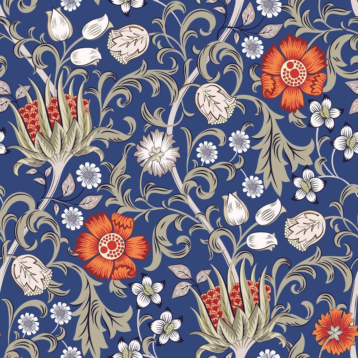 1099 - Summer Field Wallpaper - Field Navy Blue by Morris Collections