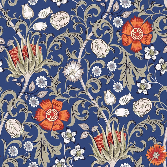 1099 - Summer Field Wallpaper - Field Navy Blue by Morris Collections