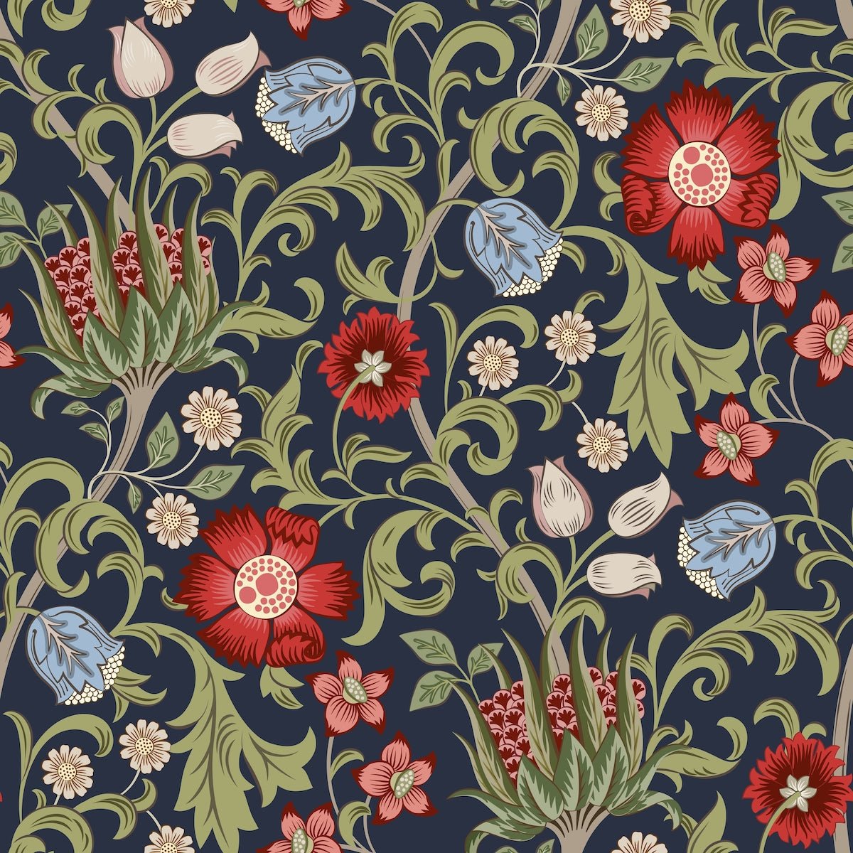 1100 - Summer Field Wallpaper - Field Midnight Black by Morris Collections
