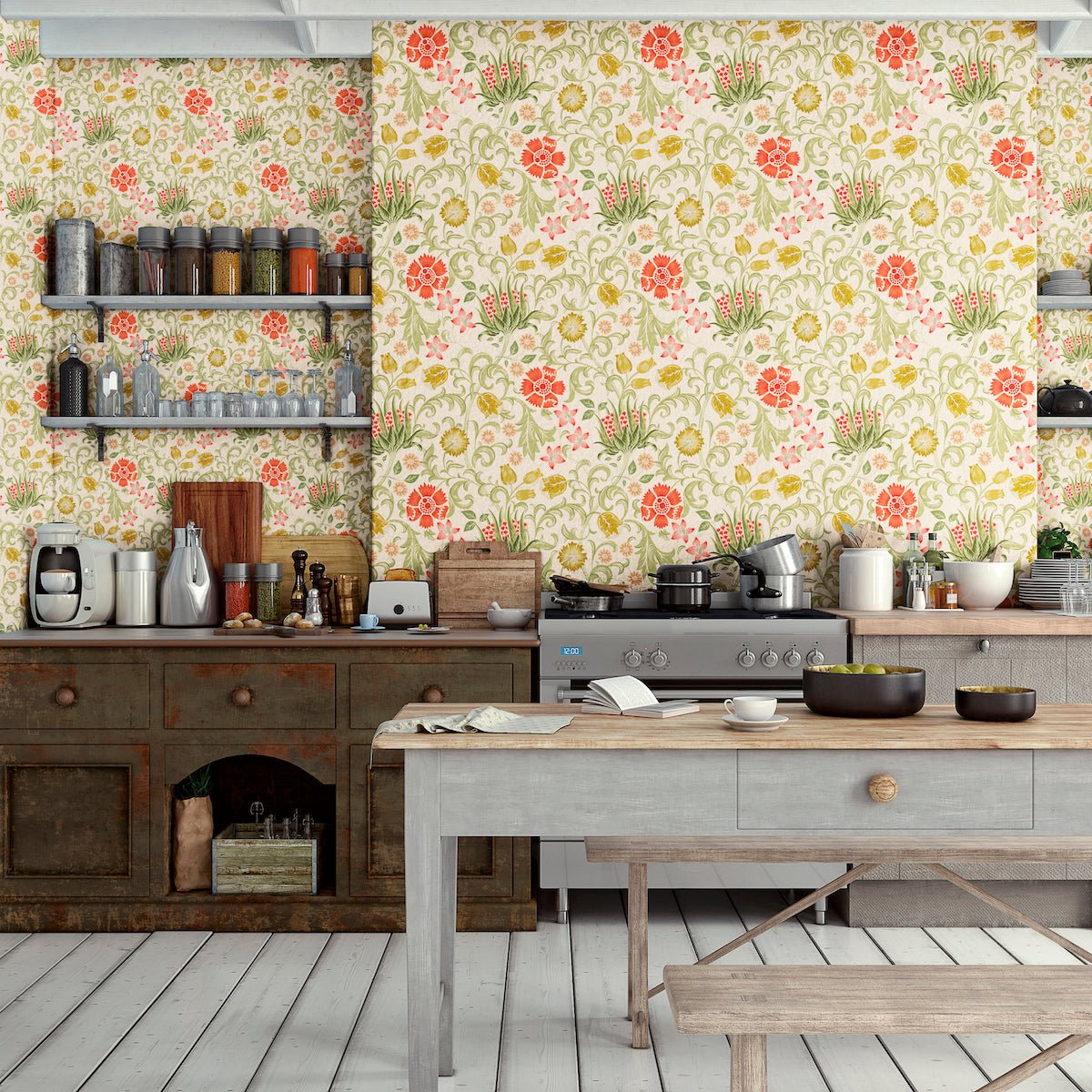 1097 - Summer Field Wallpaper - Ivory Cream by Morris Collections