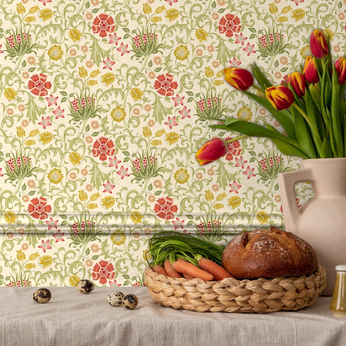1097 - Summer Field Wallpaper - Ivory Cream by Morris Collections