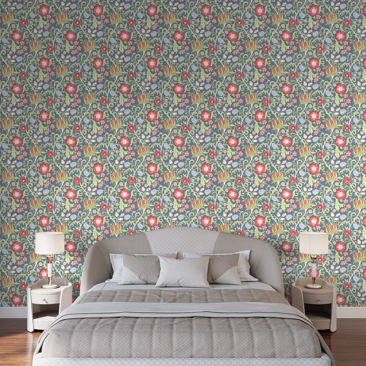 1098 - Summer Field Wallpaper - French Blue Grey by Morris Collections