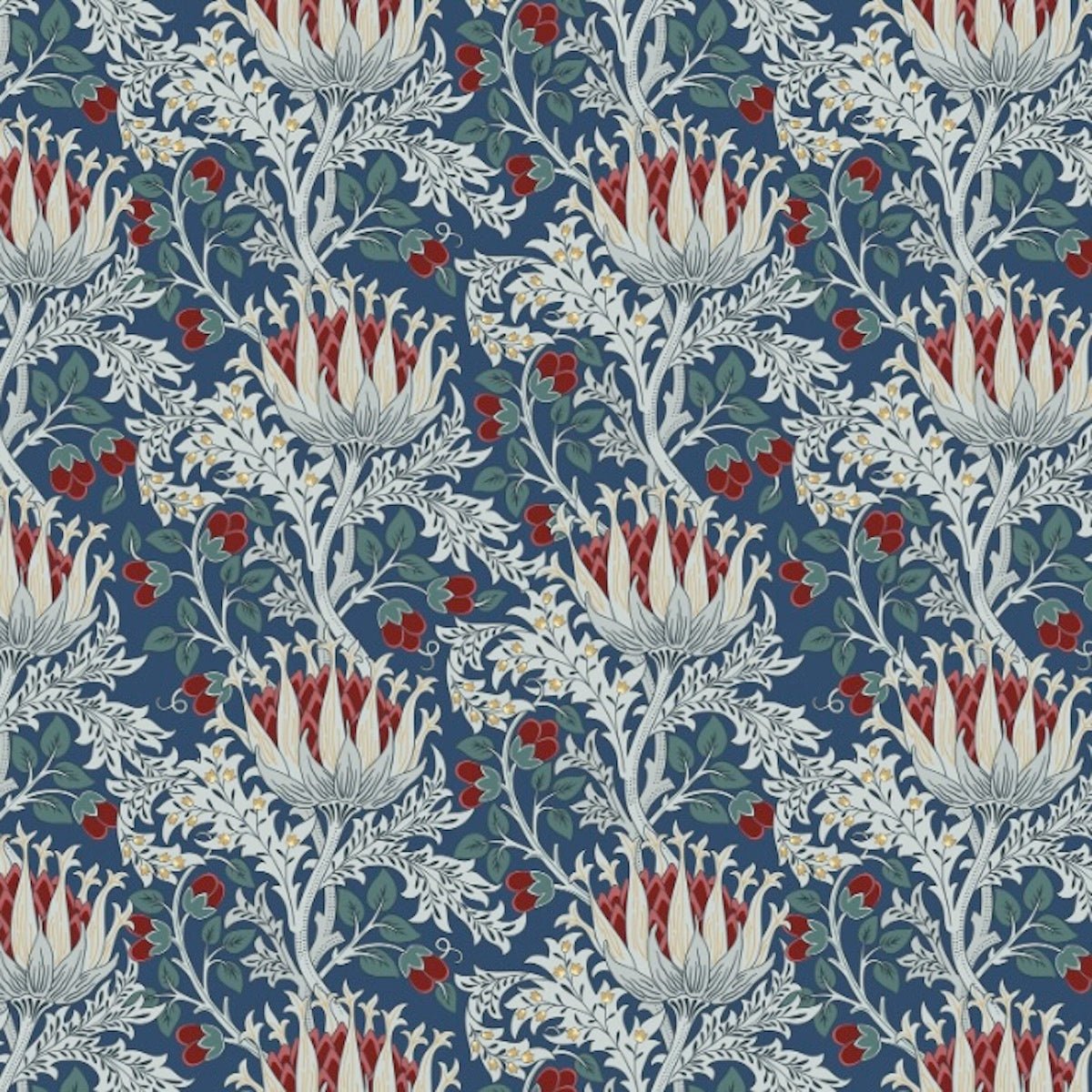 1112 - Artichoke Wallpaper - Slate Blue Red by Morris Collections