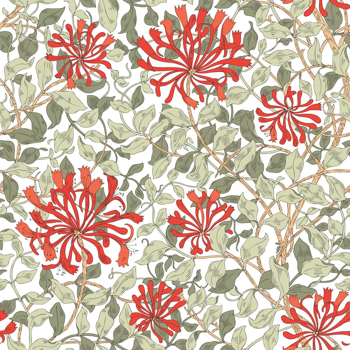 1117 - Honeysuckle Wallpaper - Crimson Red by Morris Collections