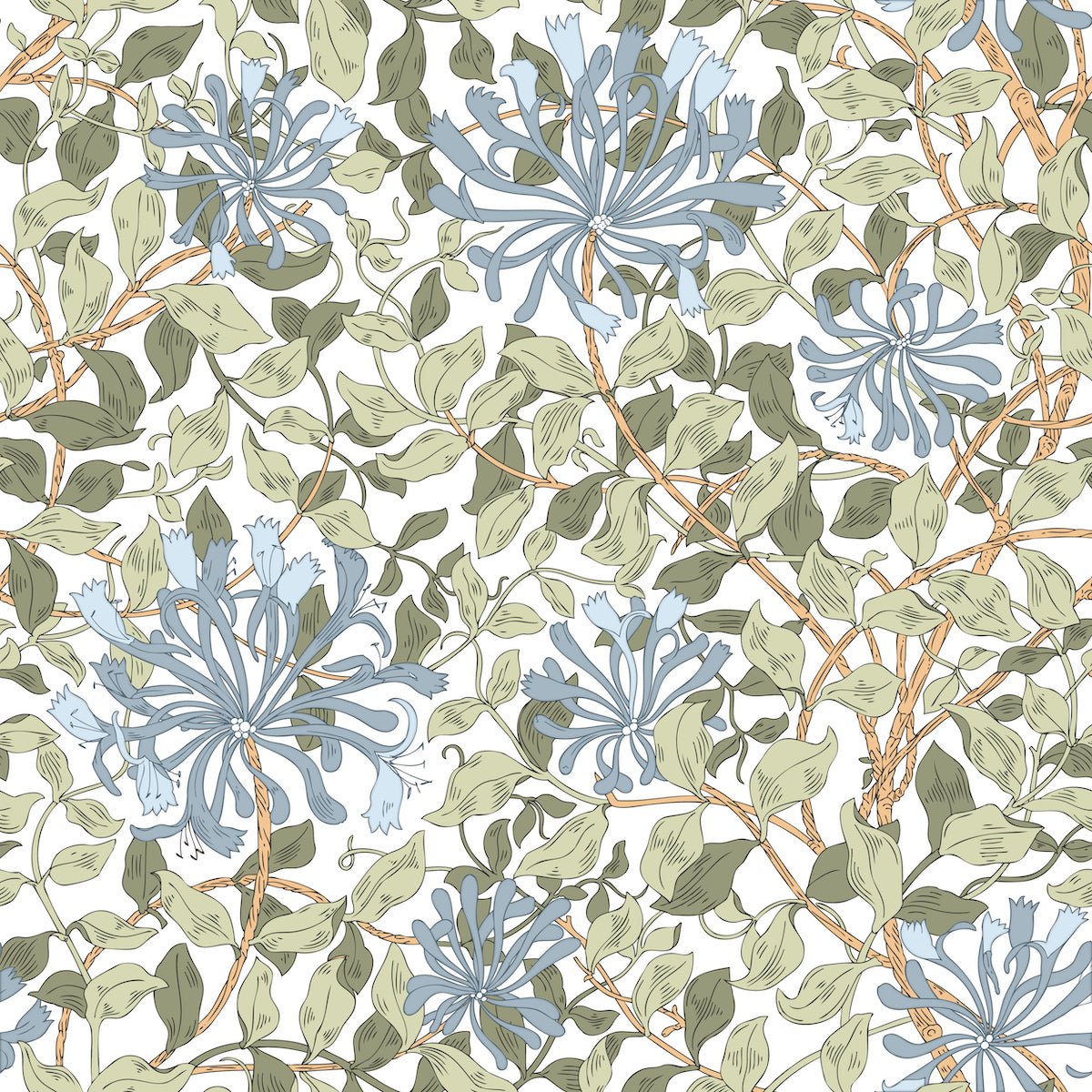 1119 - Honeysuckle Wallpaper - Webbs Grey Blue by Morris Collections