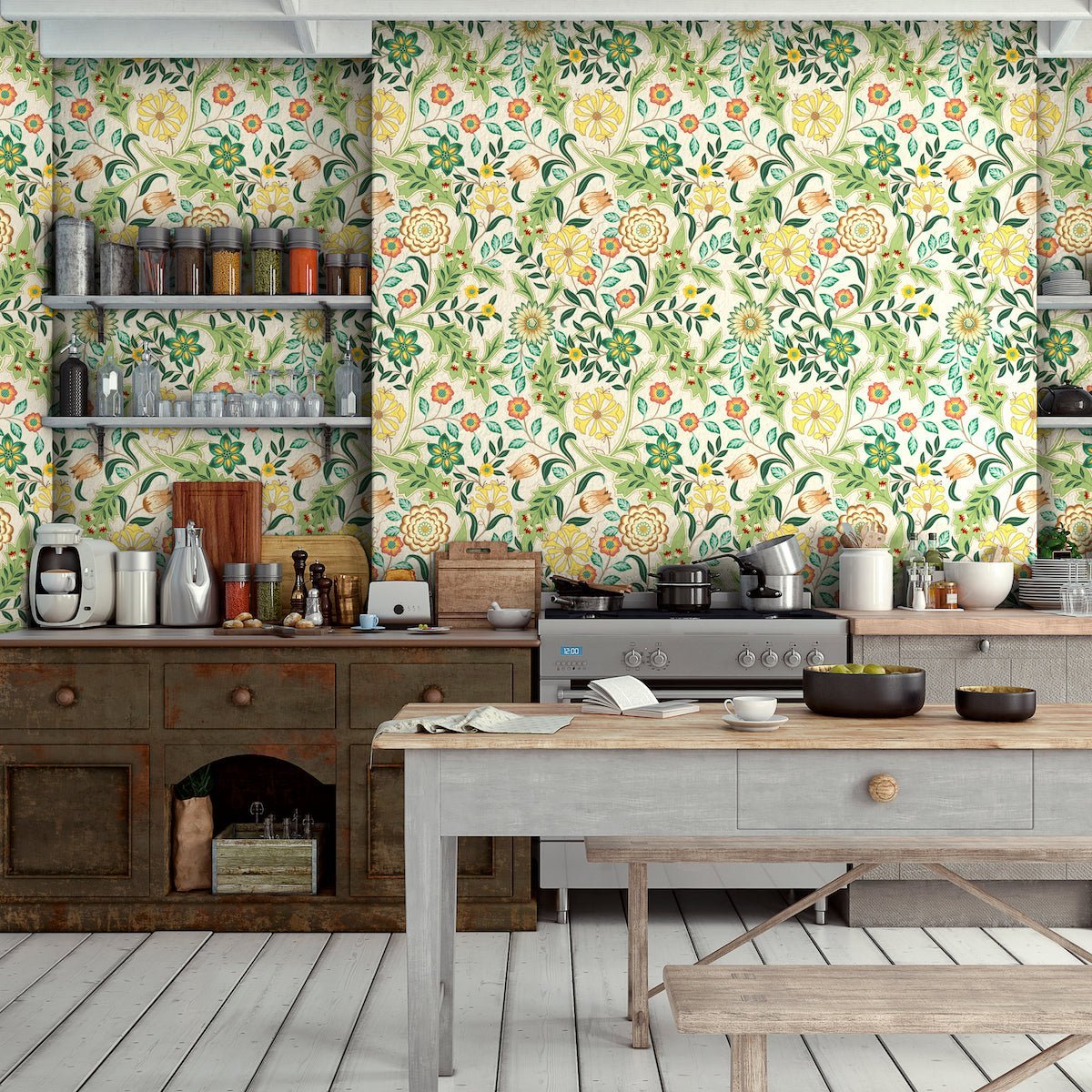 1121 - Honeysuckle & Amaris Wallpaper - Vellum Cream by Morris Collections