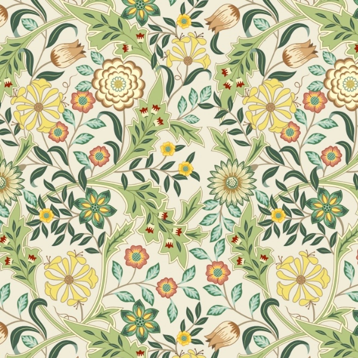 1121 - Honeysuckle & Amaris Wallpaper - Vellum Cream by Morris Collections