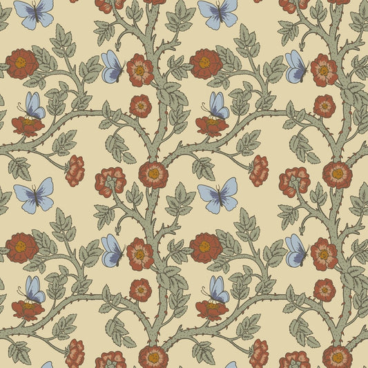 1125 - Thorn & Butterfly Wallpaper - Custard by Morris Collections