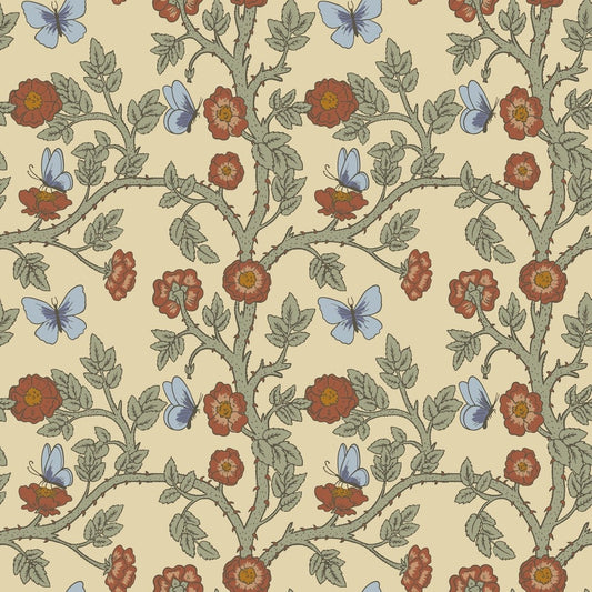 1125 - Thorn & Butterfly Wallpaper - Custard by Morris Collections