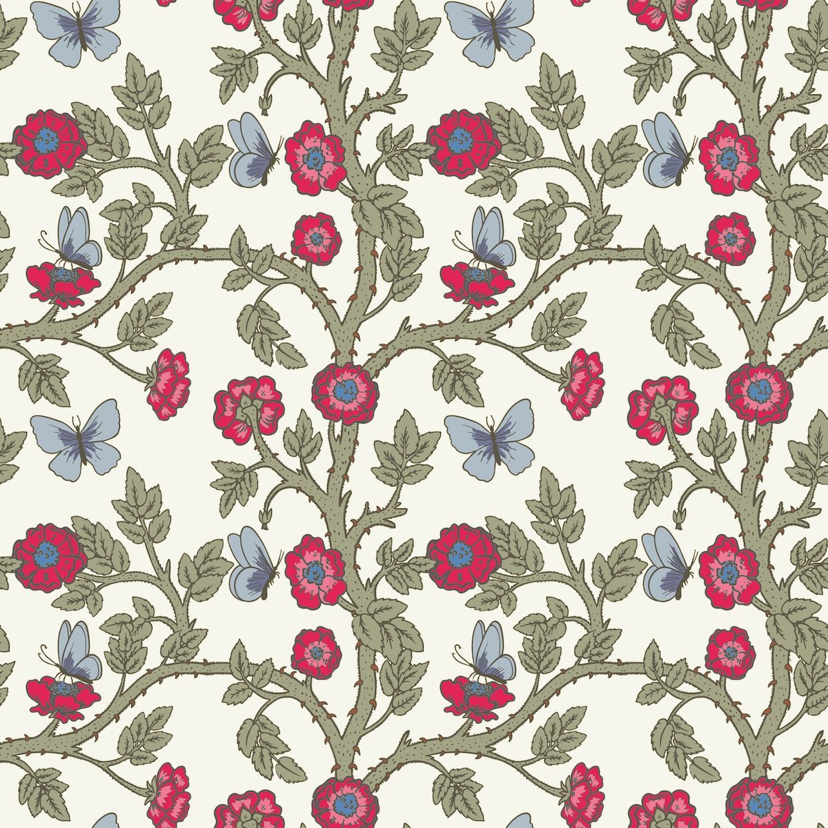 1126 - Thorn & Butterfly Wallpaper - Ivory White by Morris Collections