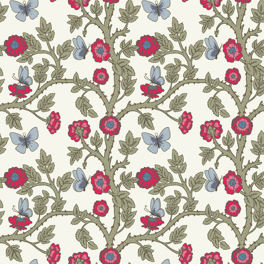 1126 - Thorn & Butterfly Wallpaper - Ivory White by Morris Collections