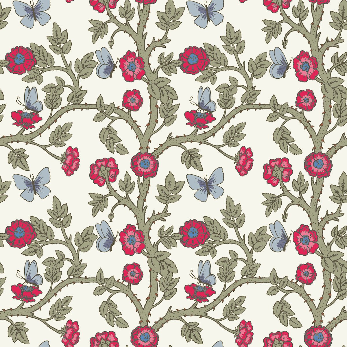 1126 - Thorn & Butterfly Wallpaper - Ivory White by Morris Collections