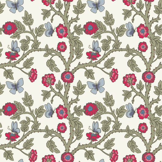 1126 - Thorn & Butterfly Wallpaper - Ivory White by Morris Collections