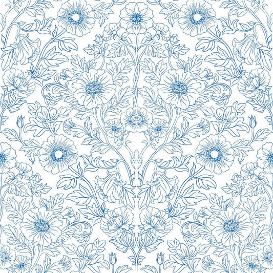 1131 - Pure Poppy Wallpaper - Poppy Blue by Morris Collections