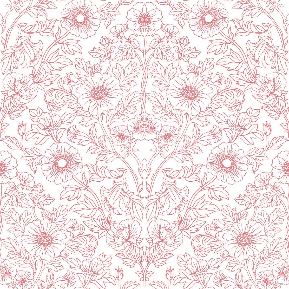 1132 - Pure Poppy Wallpaper - Poppy Pink by Morris Collections