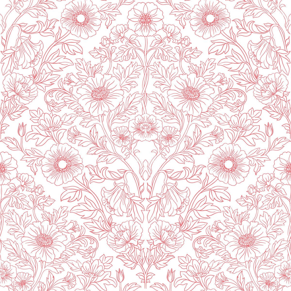 1132 - Pure Poppy Wallpaper - Poppy Pink by Morris Collections
