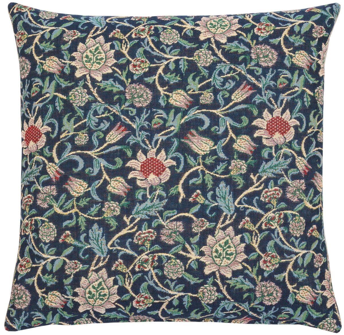 Morris Evenlode Blue Tapestry Cushion with Feather Filler - Hines - 591 - Morris Wallpaper