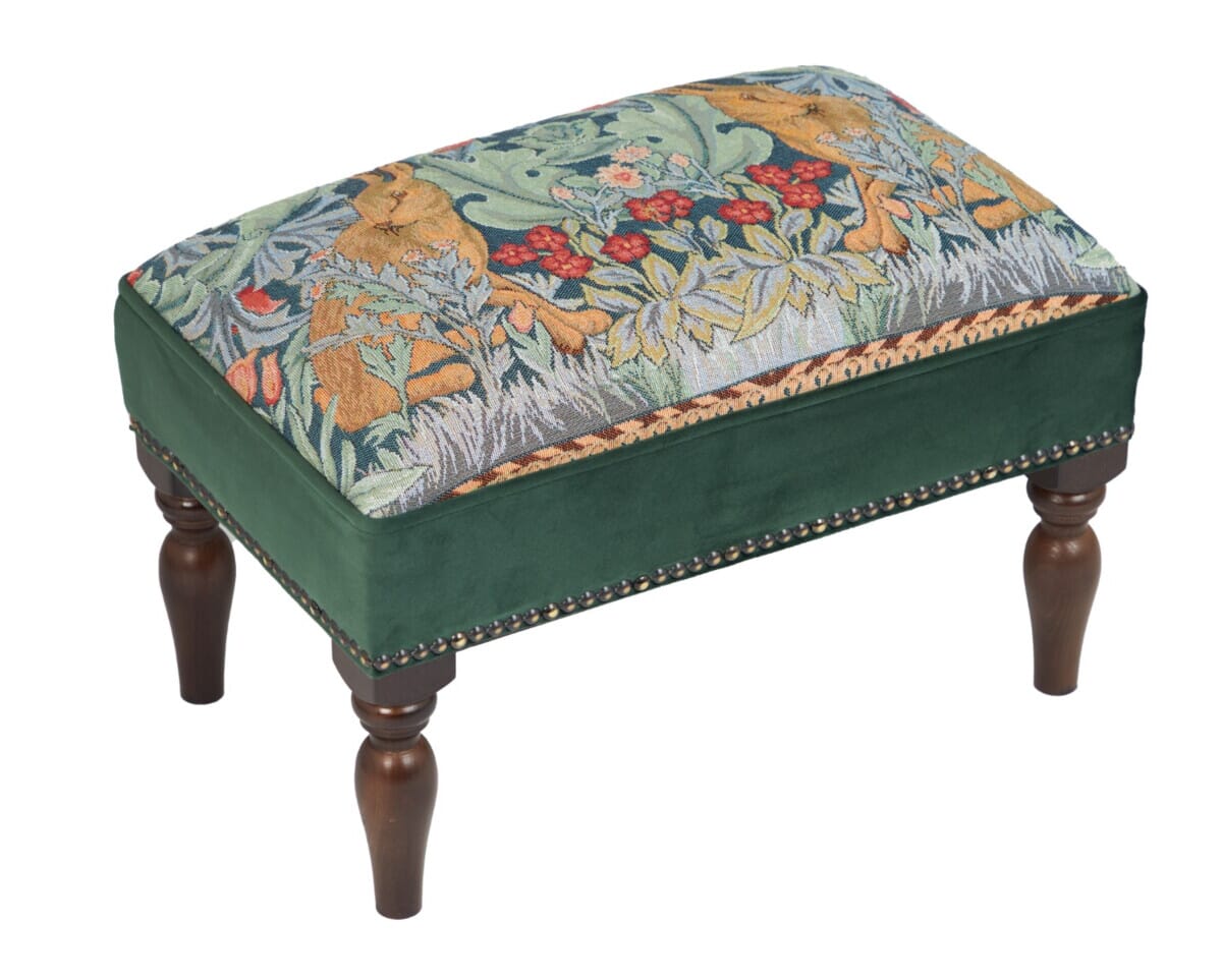 Morris Hares Upholstered Stool with Velvet Sides - Hines of Oxford - AS890 - Morris Wallpaper