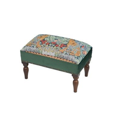 Morris Hares Upholstered Stool with Velvet Sides - Hines of Oxford - AS890 - Morris Wallpaper