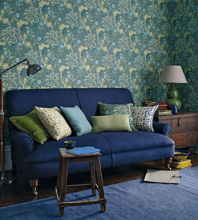 Morris Seaweed Wallpaper - Cobalt/Thyme - 214713 - Morris & Co - Morris Wallpaper