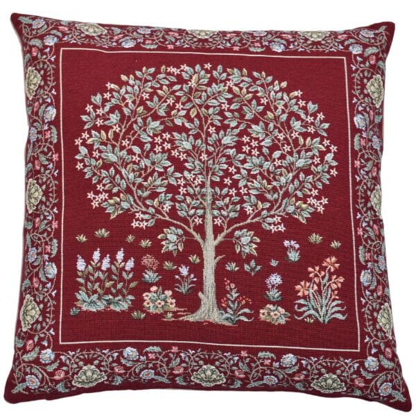 Morris Tree Red Tapestry Cushion with Feather Filler - Hines - 1260 - Morris Wallpaper