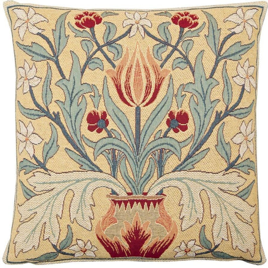 Morris Tulip Tapestry Cushion with Feather Filler - Hines - 546 - Morris Wallpaper
