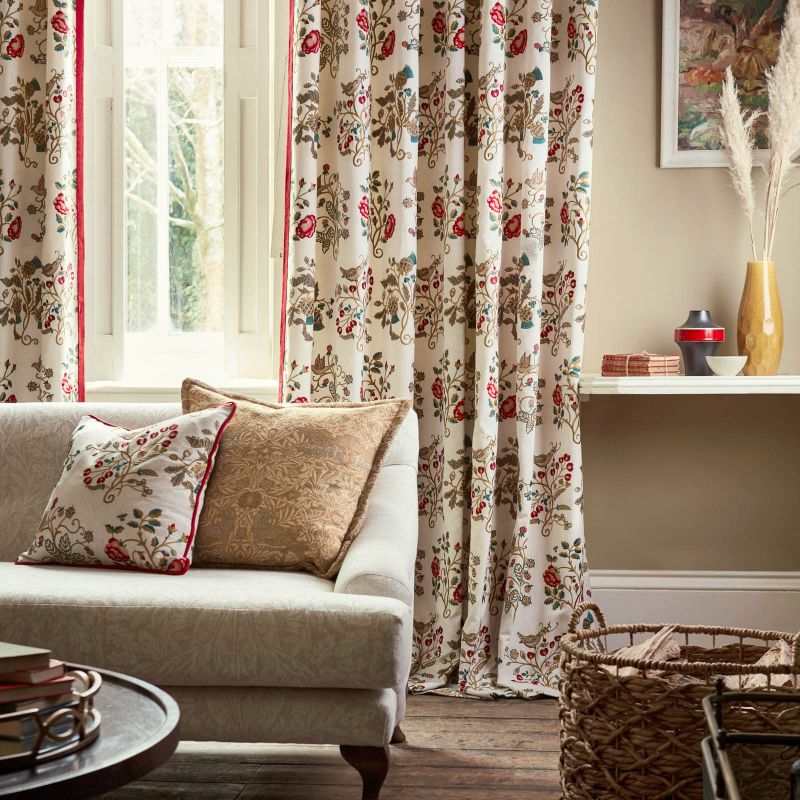 Newill Embroidery Fabric - Antique/Carmine - Morris & Co - 236824 - Premier Wallcovering