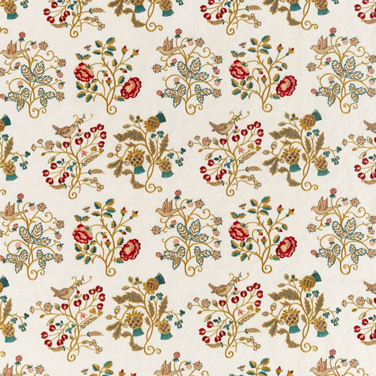 Newill Embroidery Fabric - Antique/Carmine - Morris & Co - 236824 - Premier Wallcovering
