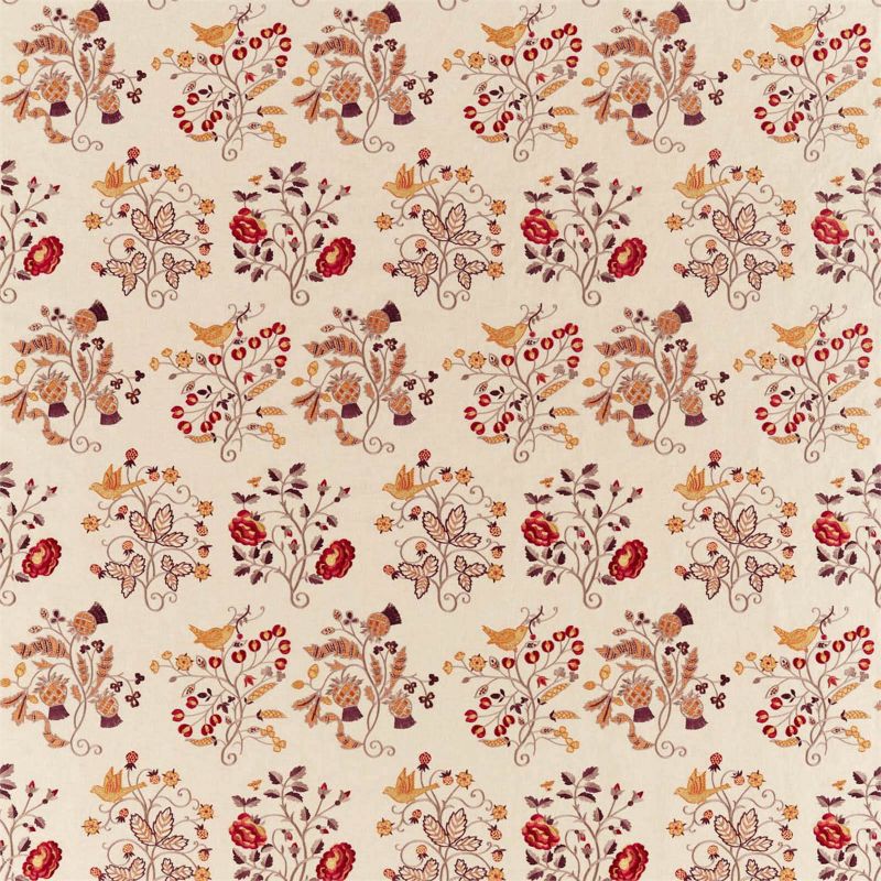 Newill Embroidery Fabric - Wine/Saffron - Morris & Co - 236825 - Premier Wallcovering
