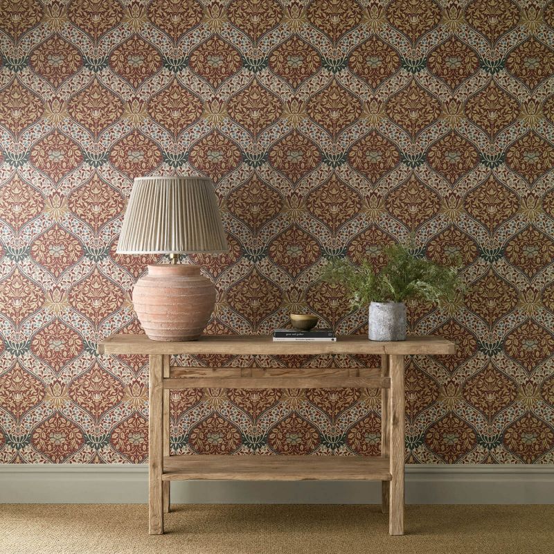 Norbury Wallpaper - Brick/Teal - Morris & Co - 217593 - Morris Wallpaper