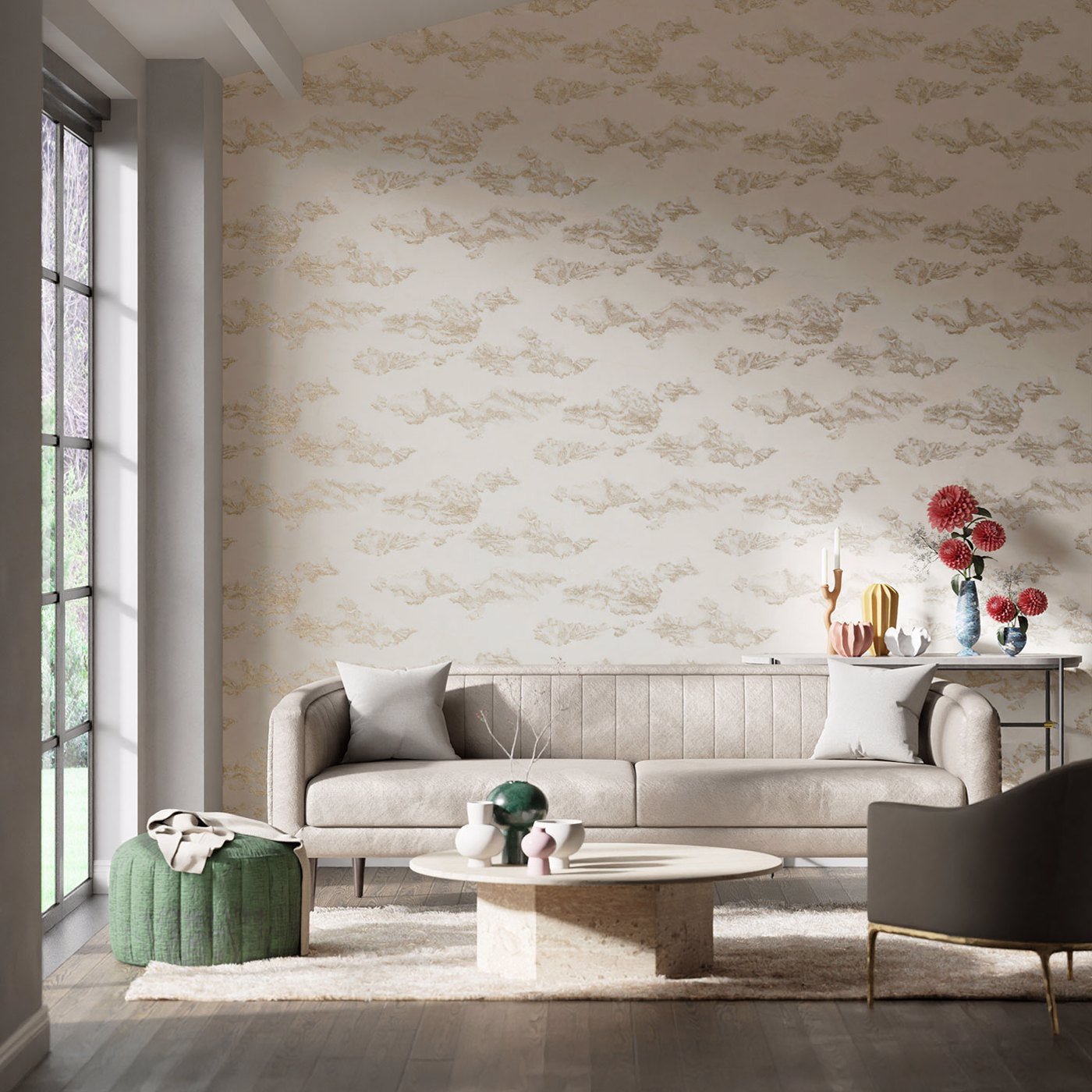 Nuvola Wallpaper - Gold/Shell - Harlequin - HAMA111070 - Morris Wallpaper