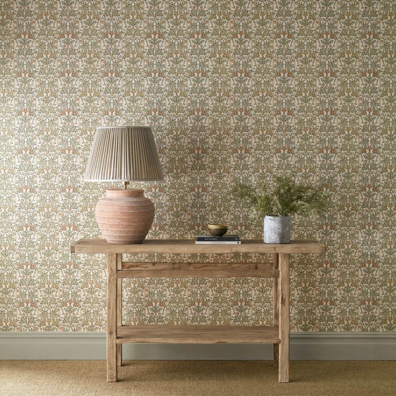 Oak & Blossom Wallpaper - Chestnut/Primrose - Morris & Co - 217589 - Morris Wallpaper