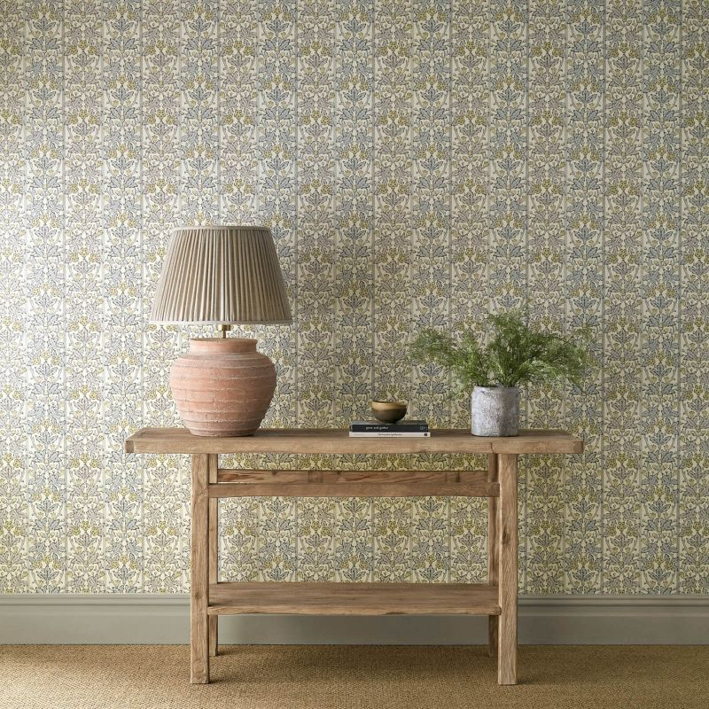 Oak & Blossom Wallpaper - Mineral Blue/Linen - Morris & Co - 217591 - Morris Wallpaper