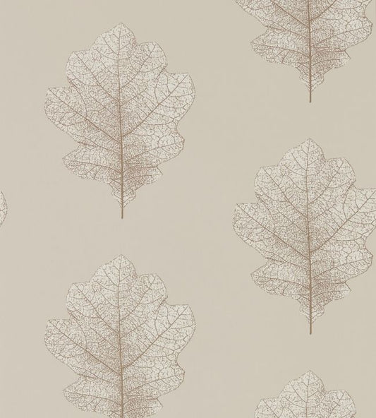 Oak Filigree Wallpaper - Stone/Gilver - DWOW215698 - Sanderson - Morris Wallpaper